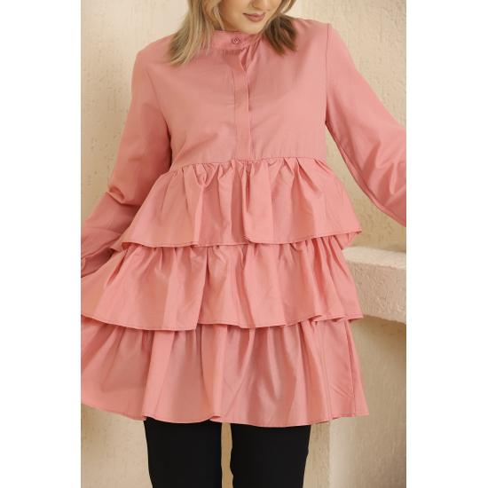Women's Layered Sleeves Elastic Buttoned Tunic