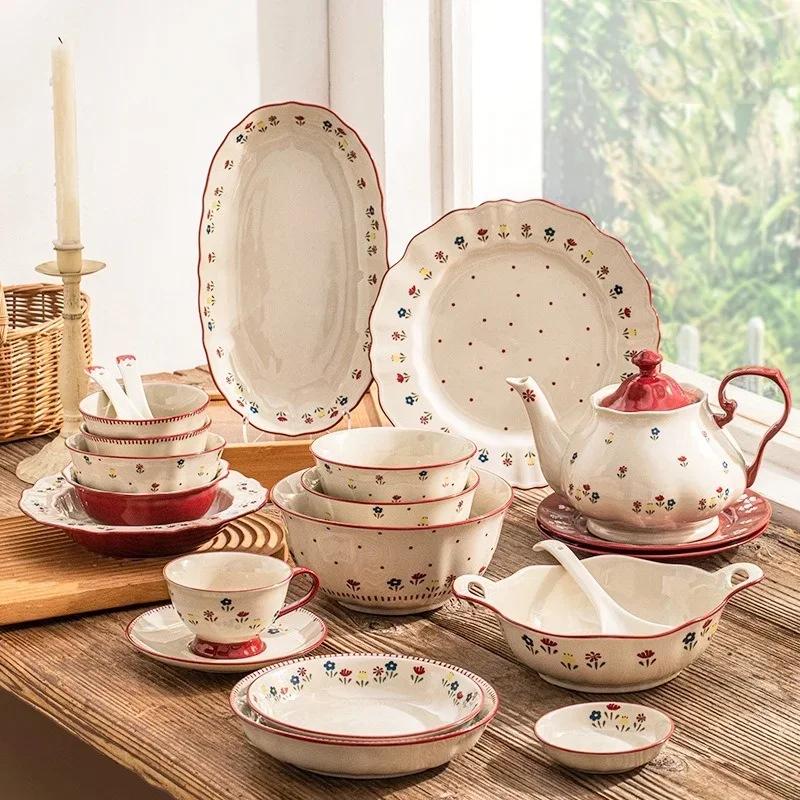 Pattern Soup Bowl Salad Bowl Dish Oval Plate Pastoral Style Dinnerware Table Decoration Kitchen Gadgets Ceramic Tableware