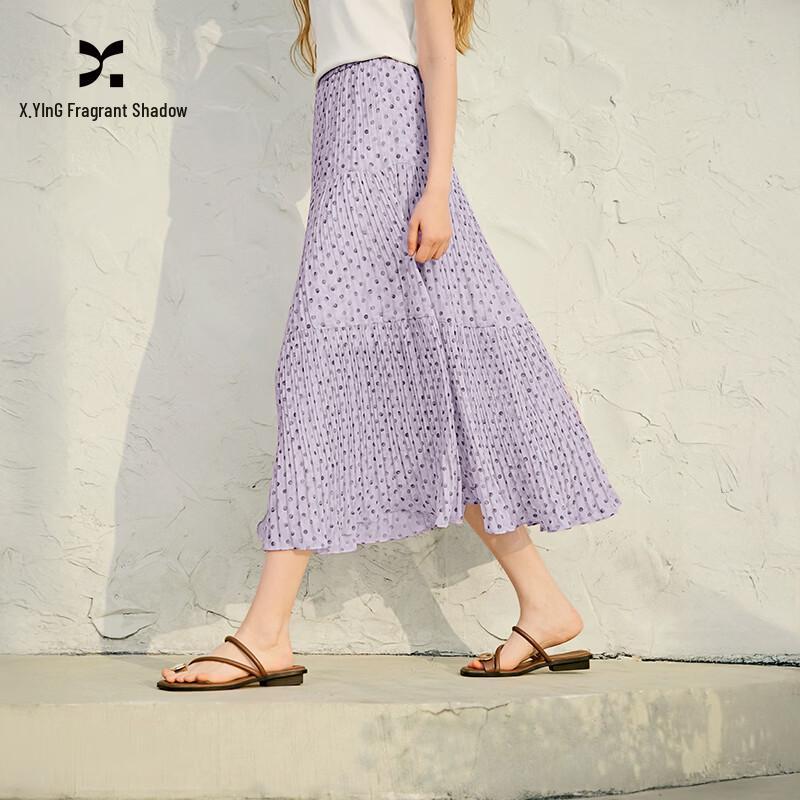 Xiangying Polka Dot Chiffon A-Line Midi Skirt XL