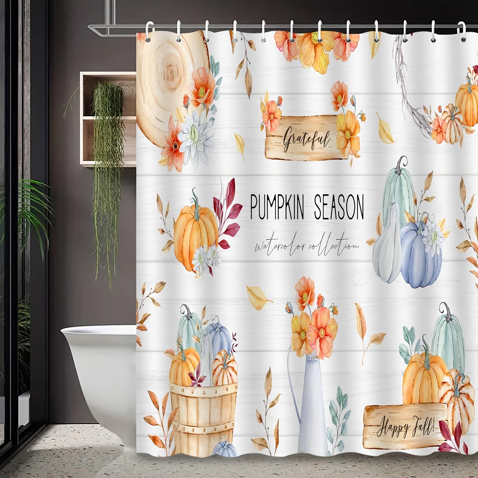 

Rustic Pumpkin Floral Shower Curtain, Elegant Waterproof, Hooks Included, Seasonal Fall Theme, Machine Washable, No Lining W60H190(CM)-1 Pcs