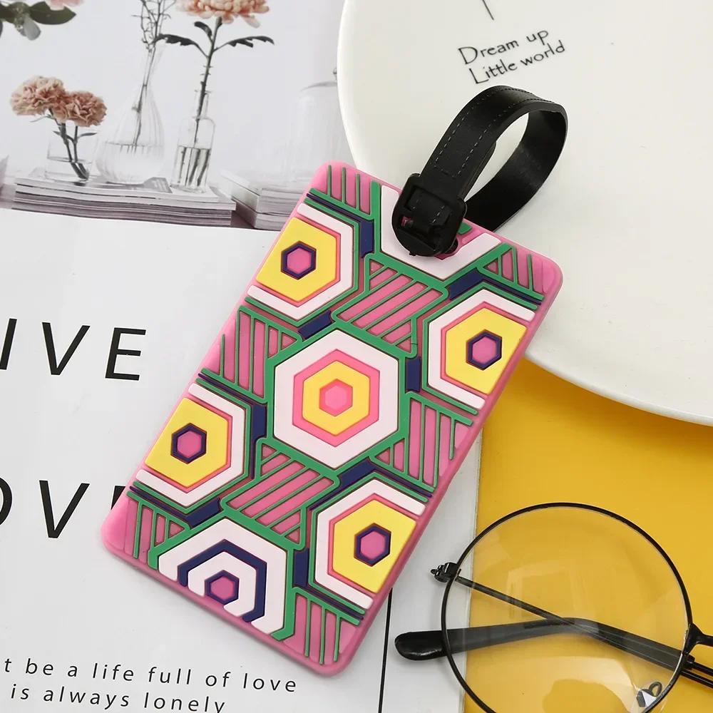 1PCS Geometric Silicone Luggage Tags Fashion Travel Accessories Suitcase ID Addres Name Holder Baggage Tag Label Luggage Tags