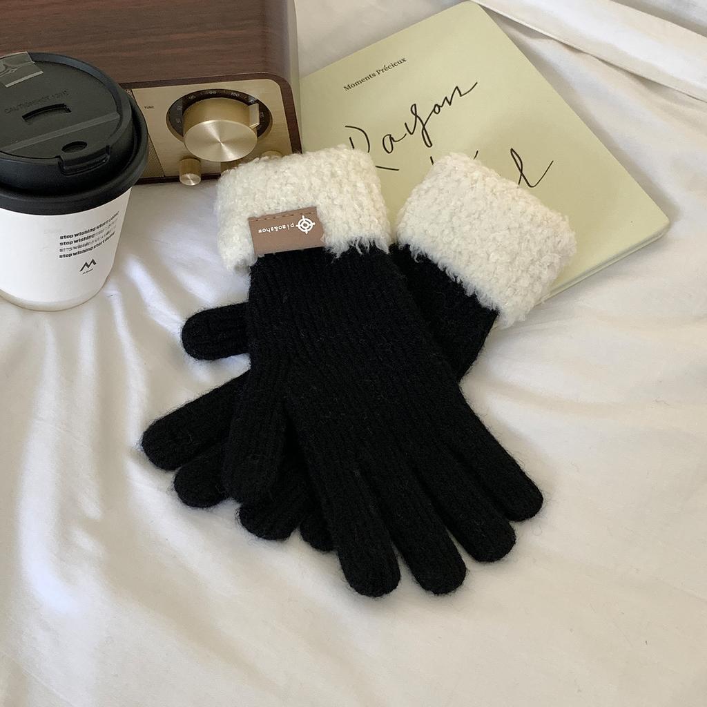 Klebrige Jiji Wärme und Verdickte Einfarbige Winterwollhandschuhe Student Finger Niedlich Koreanisch Neu Einfach Frauen