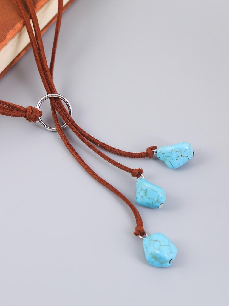 Sweater Chain Pendant Bohemian Fashion Necklace Turquoise Jewelry Vintage Women Gifts Commuter Festival Long 1PC  Handmade