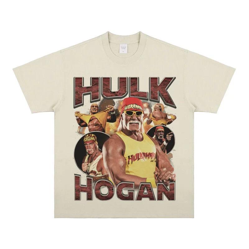 Hulk Hogan Retro Wrestling T-Shirt Y2K Vintage Graphic Top Casual Punk Streetwear Fashion Athletic Tee for Nostalgic Fans Skate