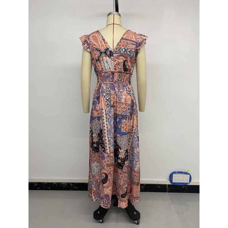 Dámské letní áčkové šaty s potiskem, boho šaty bez rukávů