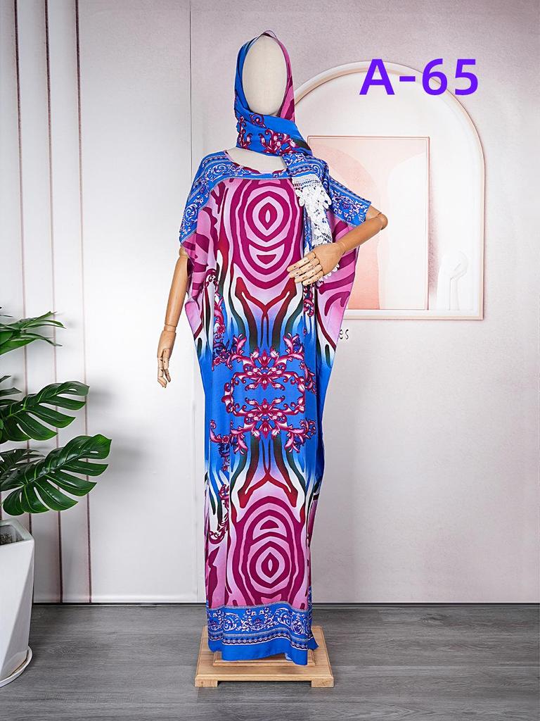 Color Block Chiffon Dress with Headscarf - Plus Size African Muslim Women's Long Robe