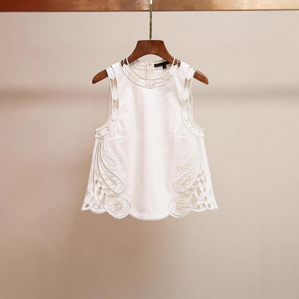 M's Chic French Minimalist Embroidered Vest Top & Casual Pants Set for Spring/Summer