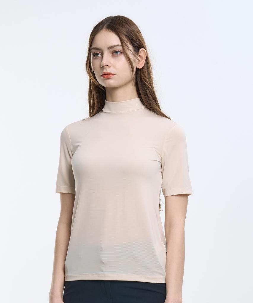 2ELA Ice Smoothie Women'S Polyester Cooling Striped Mock Neck Short Sleeve T-Shirt 4 Colors