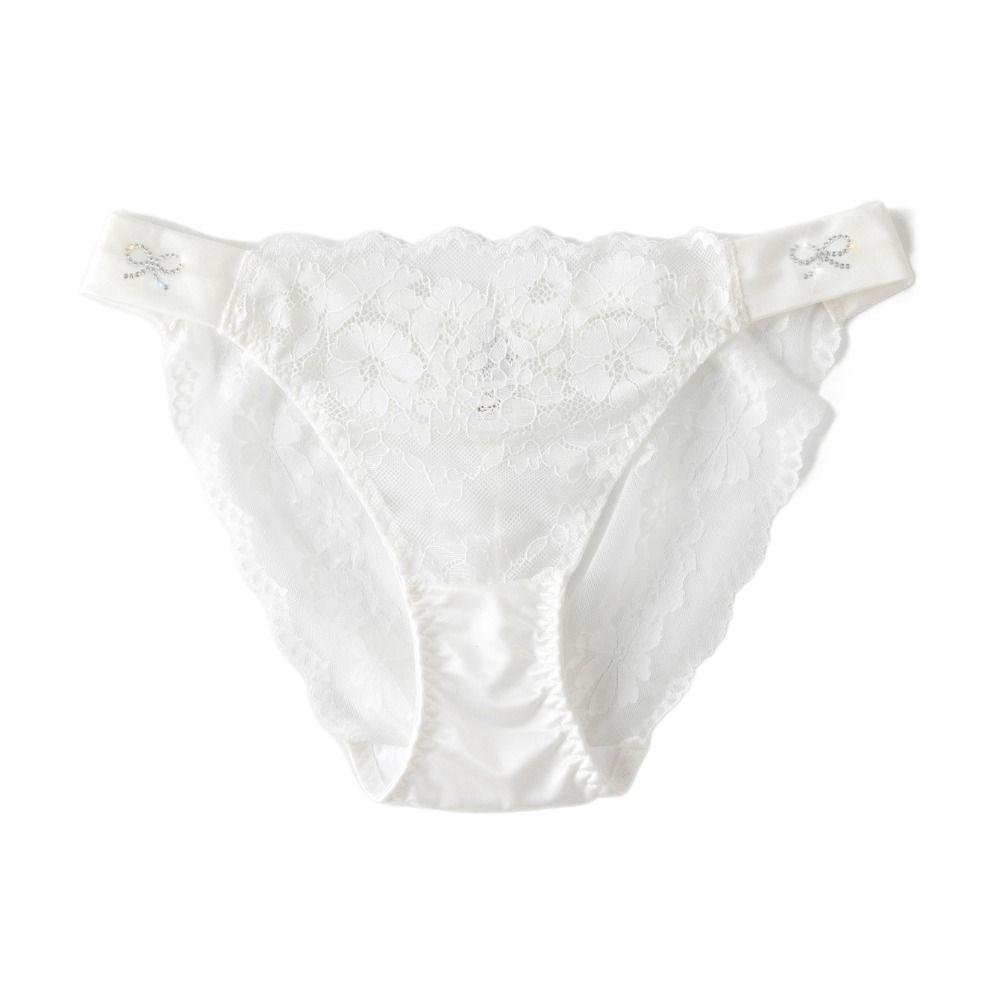 Transparent Floral Lace Panties Bow Women's Underpants Fashion Rhinestone Mesh Briefs  Girls