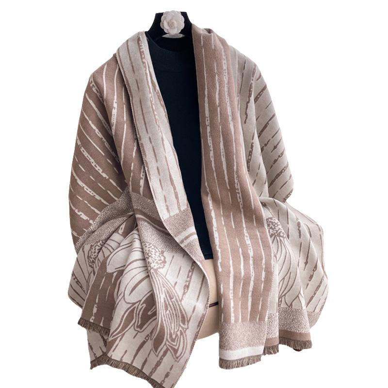 Korean Version Striped Simple Style Double-Sided Imitation Cashmere Scarf Winter High-End Temperament Women'S Warm Shawl