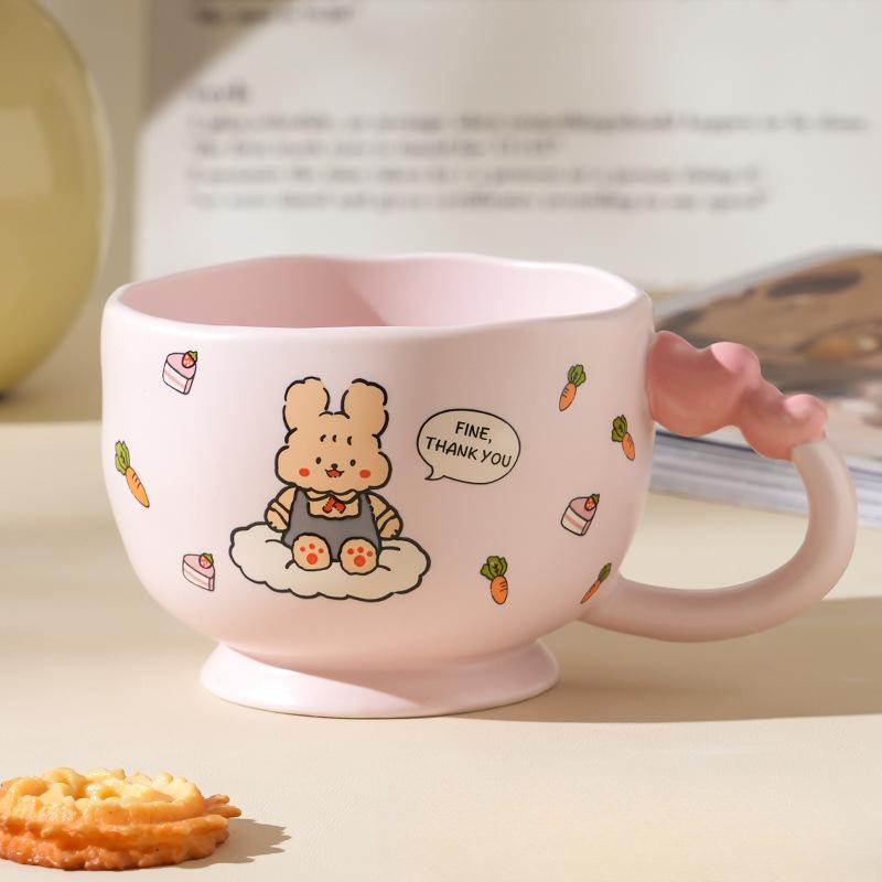

Мультяшная керамическая чашка с медведем, чашка для завтрака с овсянкой, чашка для пары, маленькая кружка на высокой ножке с крышкой и ложкой 350m l