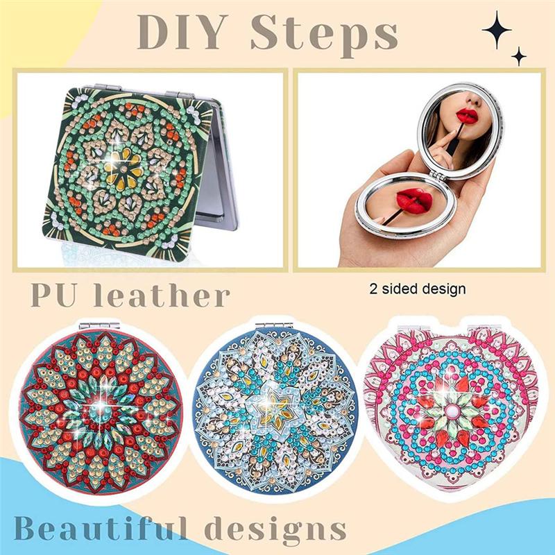 Promotion! 4Pcs Diamond Paint Mirror Compact DIY Mandala Mirror Folding Purse Mirror For Adults Kids Beginners