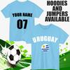 T-shirt de Football Uruguay Personnalisé Nom et Numéro Personnalisés Top Cadeau Unisexe