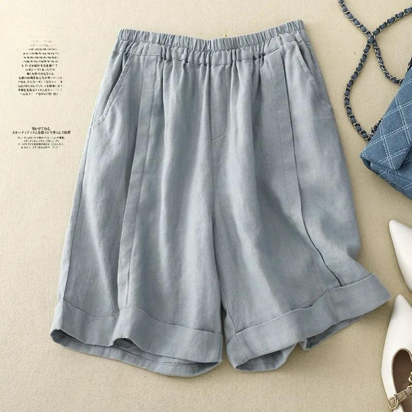 Cotton and Linen Wide-leg Pants Women's Spring and Summer Elastic High-waist Drape Casual Loose Large Size Meat-covering Straight Shorts