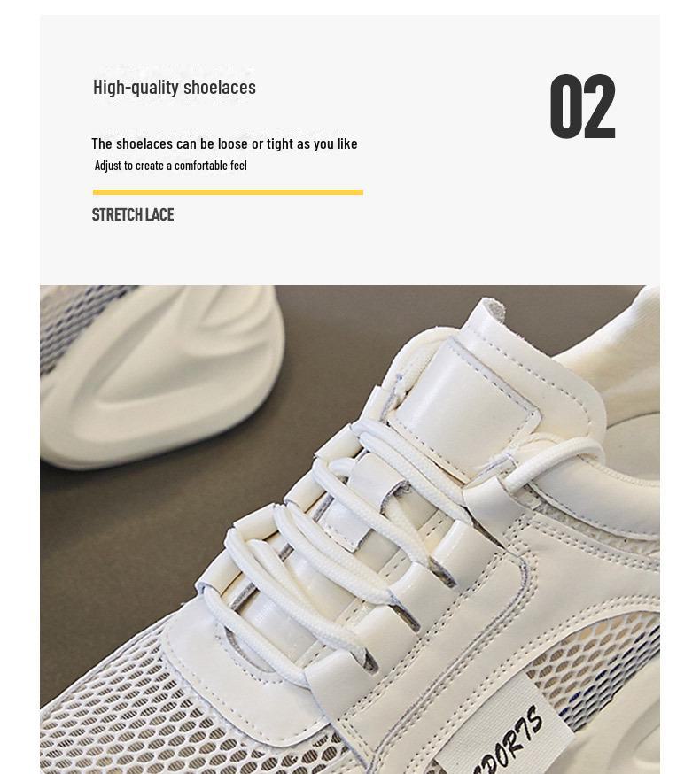 Women's 2024 Summer White Mesh & Leather Height-Enhancing Casual Shoes with Thick Sole.