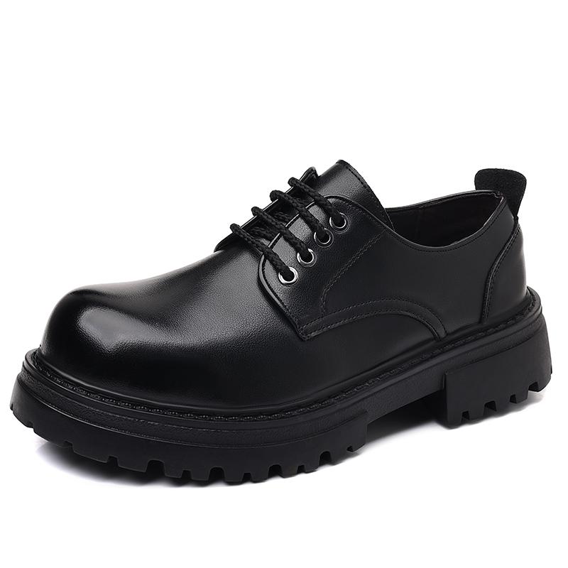 Fashion Brand Spring and Autumn Men Leather Thick Sole Formal Leather Shoes High Quality Fashion Lacing Comfortable Derby Shoes