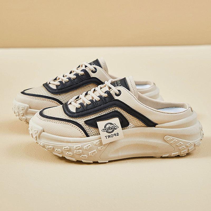 Baotou half slippers women's 2025 new small thick sole heightening half tray women's shoes summer breathable outside maternity shoes