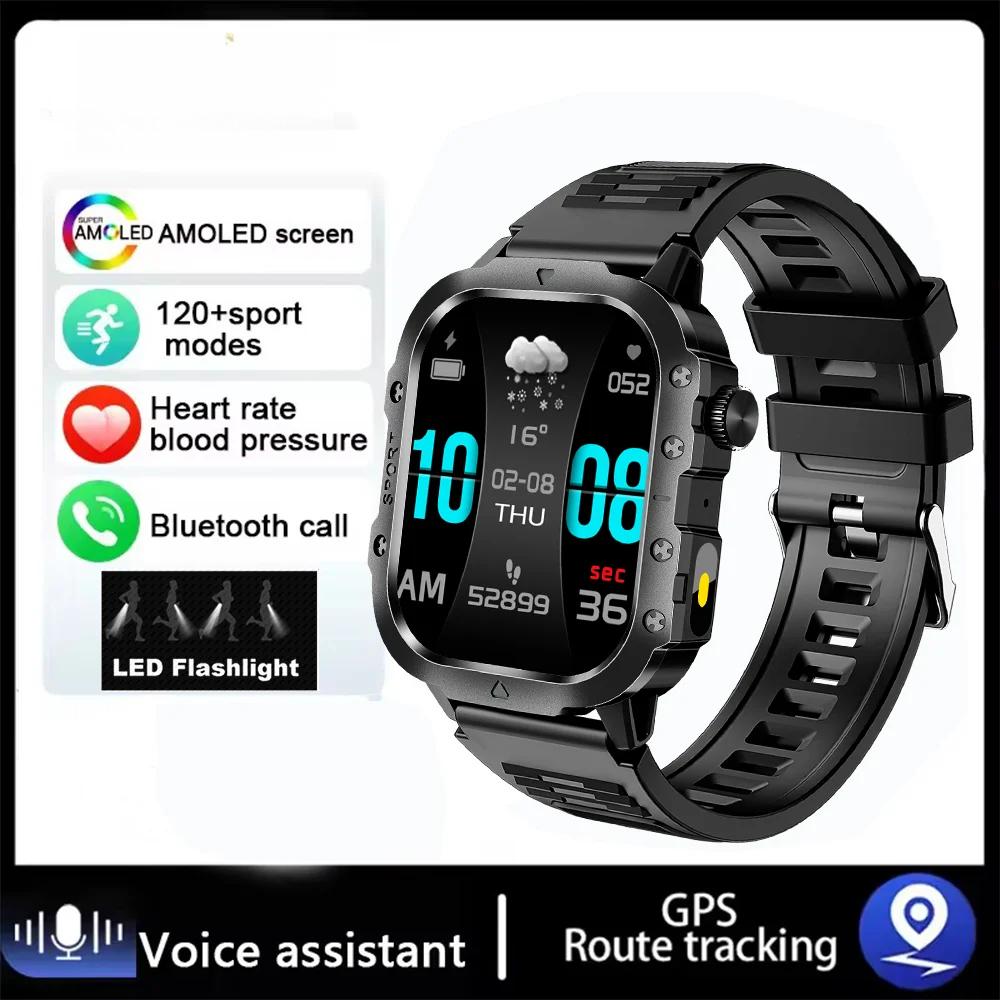 New For Android Military Smart Watch Men Flashlight Heart Rare Waterproof Outdoor Sports Tracker Wireless Calling Smartwatch