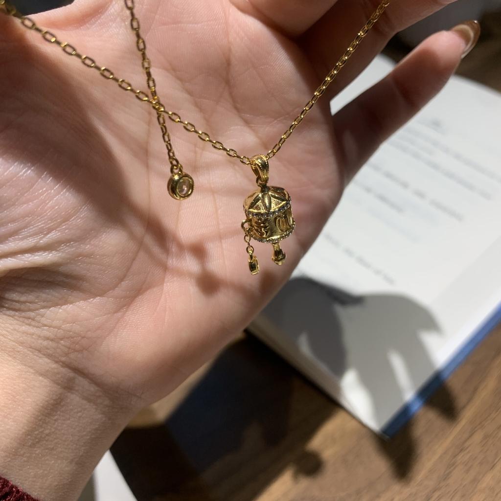 Court Style Prayer Wheel Necklace Female Pull Rattle Collarbone Chain Retro Diamond Pendant