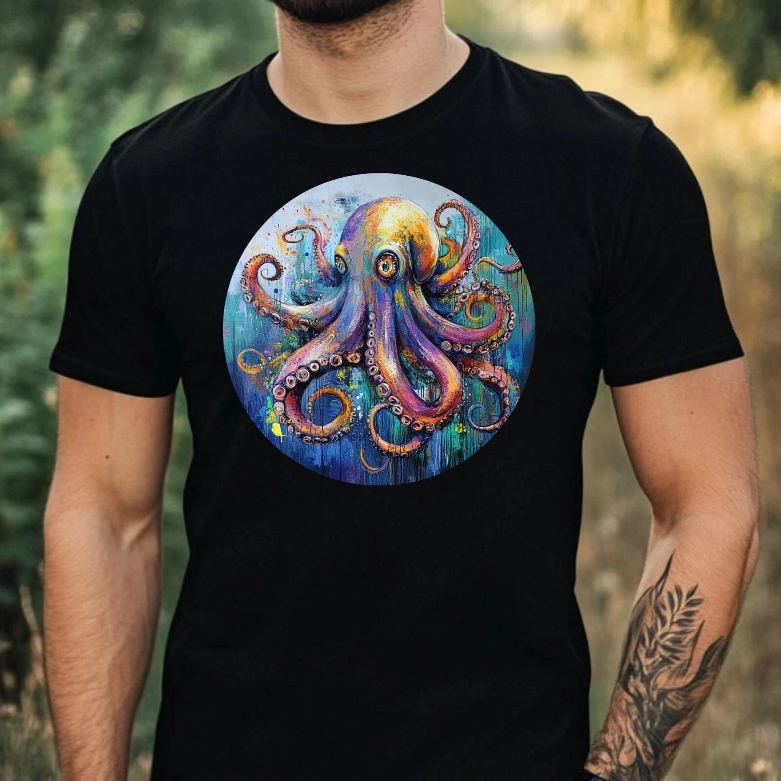 T-Shirt Herren Oktopus Portrait Motiv Baumwolle Größe XS bis 5XL XXXXL