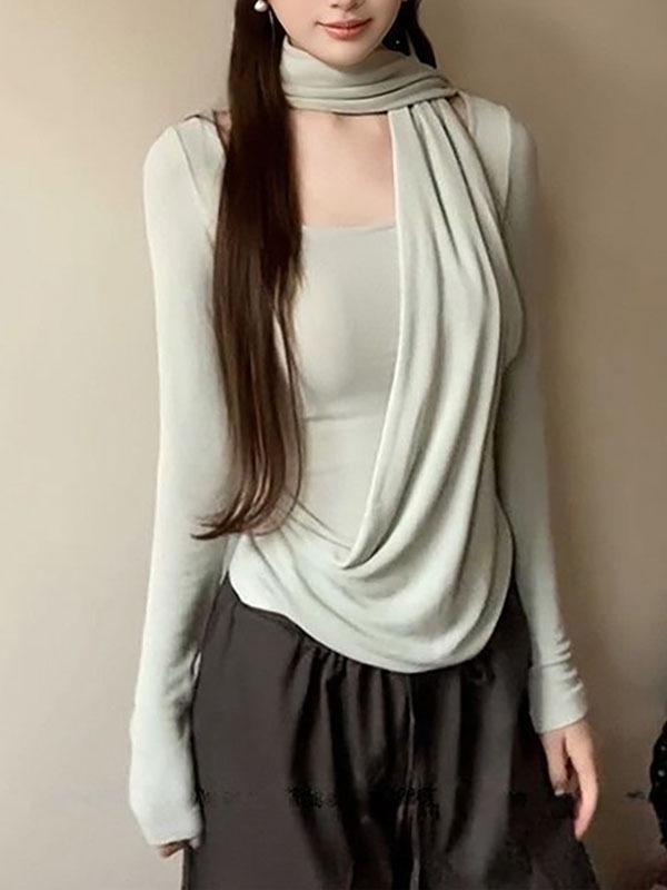 

Women s Stylish Long-Sleeve Halter Neck Top - Slim-Fit, Casual & Sweet for Autumn/Winter XL
