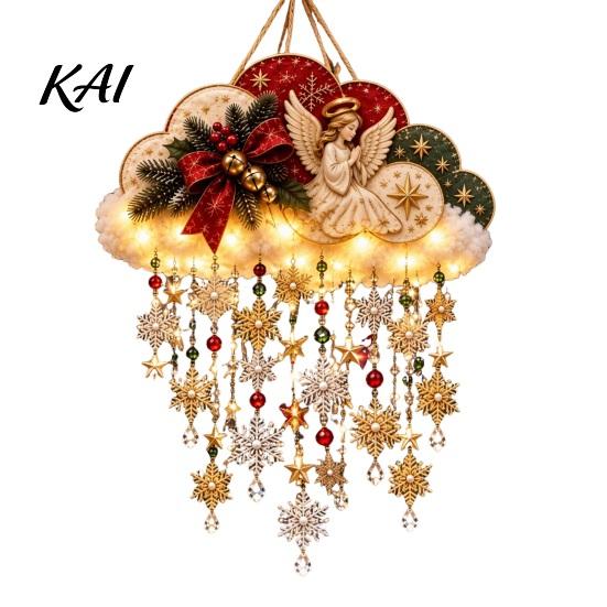 Seasonal Home Decor Vintage Lighted Christmas Snowfall Cloud, Cascading Snowflake Light with Reindeer/Angel, Snow Theme Wall LED Holiday Hanging