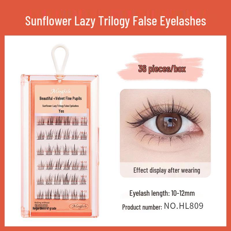 Menghela Big Eye Natural Curled False Lashes - Thin Stem Single Cluster for Lengthening