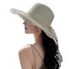 Straw Boater Wide Sun Super Slimming Beaded Actress Lace Ribbon Free [easylivegogo] Women's Hat, Hat, Brim, Hat, Breathable, Quick-Drying, Cool,