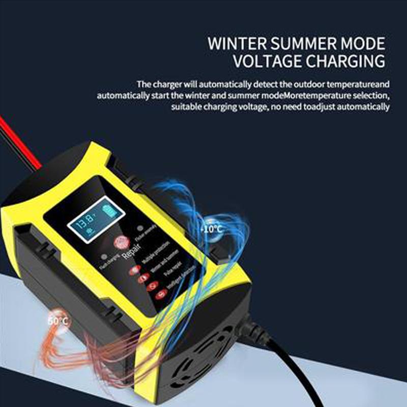12V 6A Vollautomatisches Autobatterieladegerät 110V bis 220V Schnelles Power-Puls-Reparaturladen für Nass-Trocken-Bleisäure mit digitalem LCD-Display