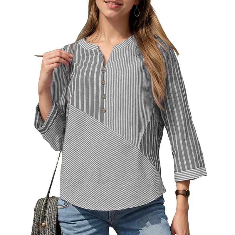 

ZANZEA Жіноча повсякденна блуза з V-подібним вирізом і 3/4 рукавами в смужку 5XL