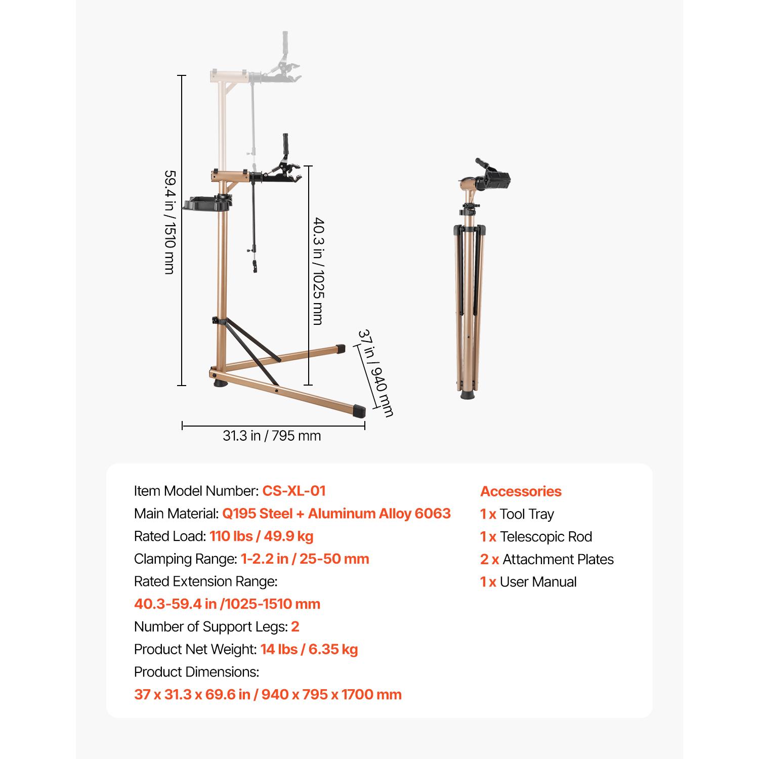 SucceBuy Stojan na opravu bicykla 66/85/88/110lb Robustný pracovný stojan na bicykel Skladací stojan na údržbu bicykla pre horský a cestný bicykel