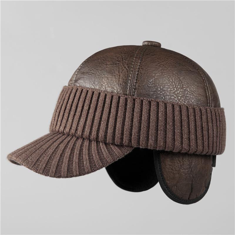 Winter Warm Hat Men's Winter Fleece Ear Protector Cap Cap Leather Hat Cold-proof Baseball Cap