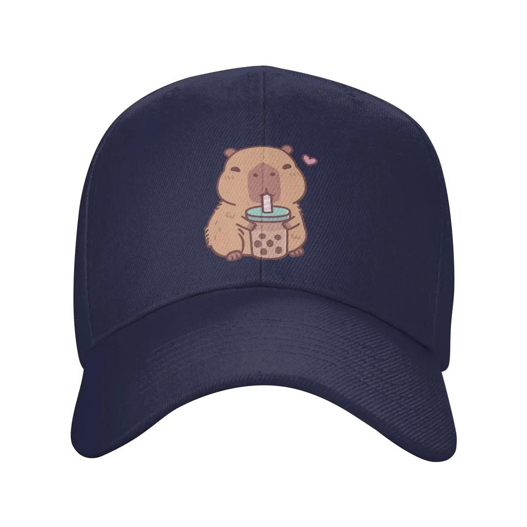 Cute Capybara Loves Drinking Bubble Tea Baseball Cap Stylish Trucker Hat Summer FeUnisex Unisex Hiking Fishing Baseball Caps
