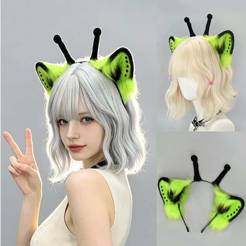Furry Faux Furs Cats Ears Headbands Foxes Tail Animal Cosplay Costume Plush Alien Creature Costume Accessory for Roleplay Looks, Cosplay Gatherings,