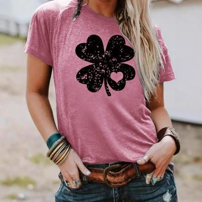 Camiseta Feminina de Verão de Gola Redonda e Manga Curta