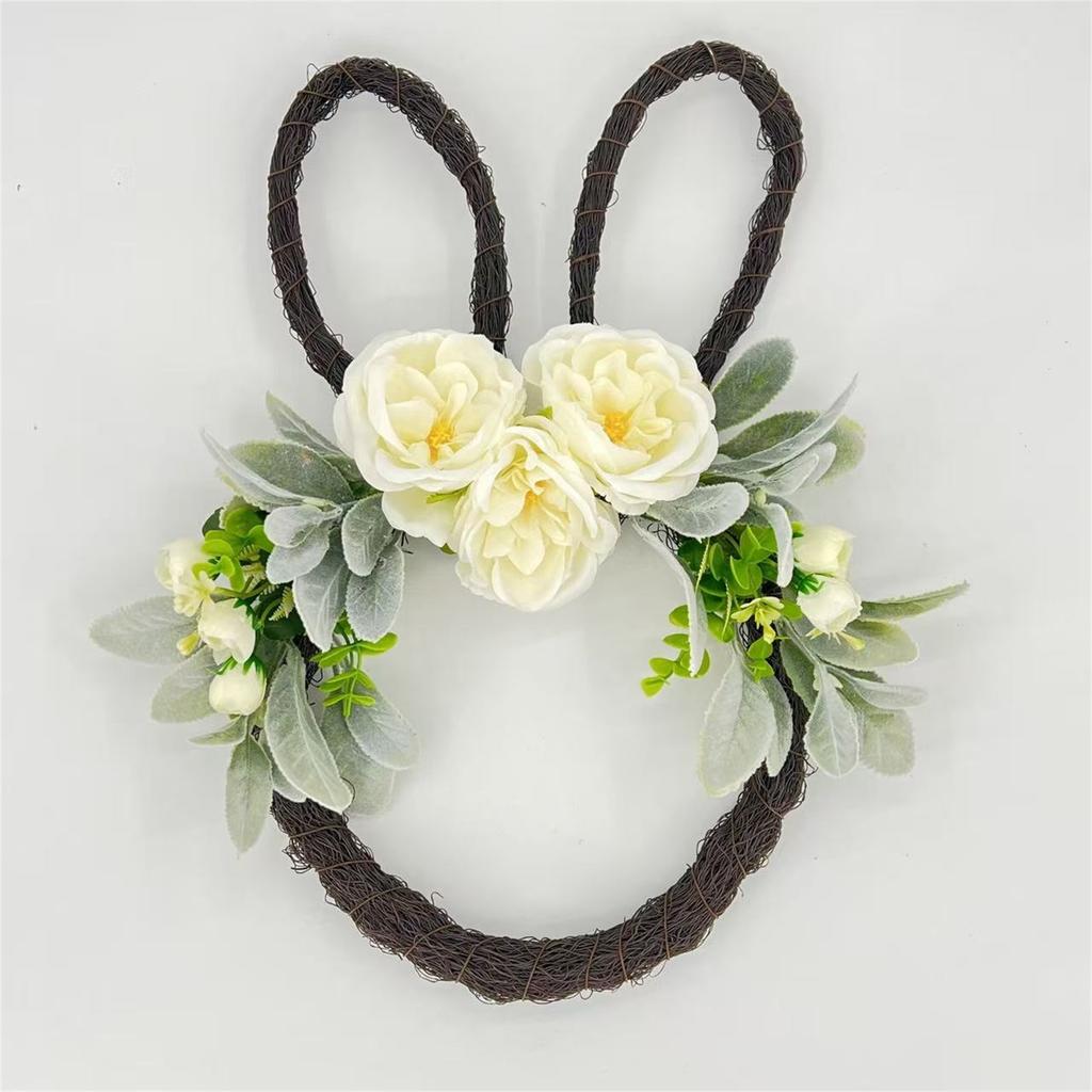 Wielkanocny Zajączek Winorośl Dekoracyjna Zawieszka na Drzwi, Sztuczna Róża i Liść Zawieszka Ścienna