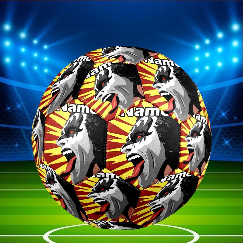 Custom Name Personalized Kiss Rock and Roll Print Size 5 Soccer Ball Training & Match Football, for Team, Kicking, Gift for Football Enthusiasts