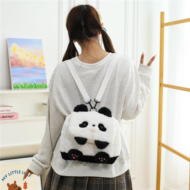 Net Women Cute Panda Plush Shoulder Bag Girl Cartoon Fur Backpack