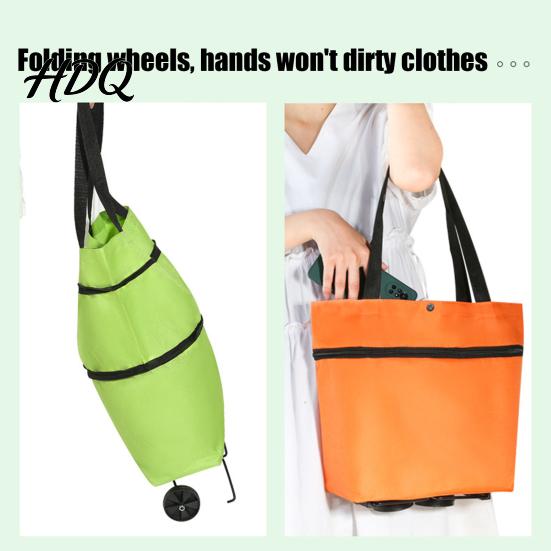 Outdoor Picnic Utility Tote Foldable Shopping Bag with Wheels Heavy-Duty Waterproof Oxford Cloth Grocery Cart Space Saving Organizer Reusable Roller