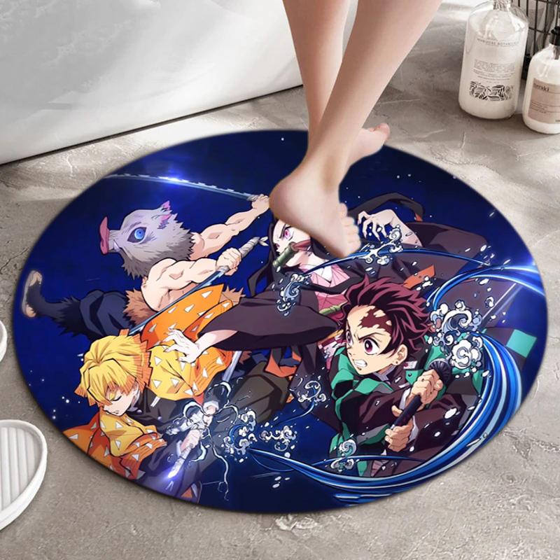 Classic Japanese-style Cartoon Demon Slayer Round Rug, Home Soft Decorative Anti-slip Yoga Mat and Chair Mat, Outdoor Floor Mat Carpet K13