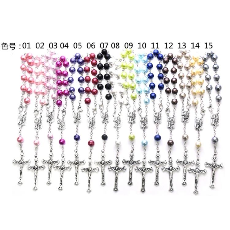 8mm Pearl Rosary Bead Finger Baptism Rosaries for Christening Baby Shower