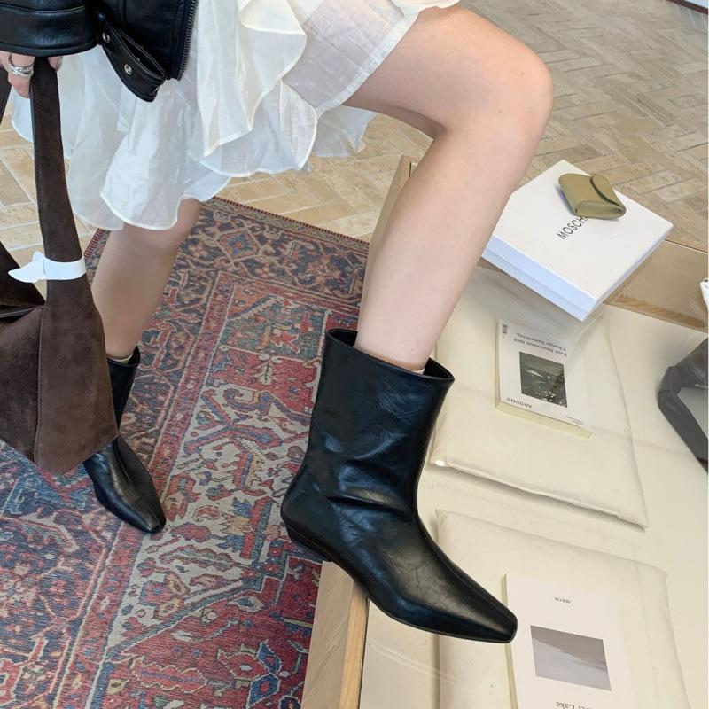 Popular Small Boots Femininity 2025 Design Sense Square Head Martin Boots Thin Heel Skinny Boots Small Heel Boots