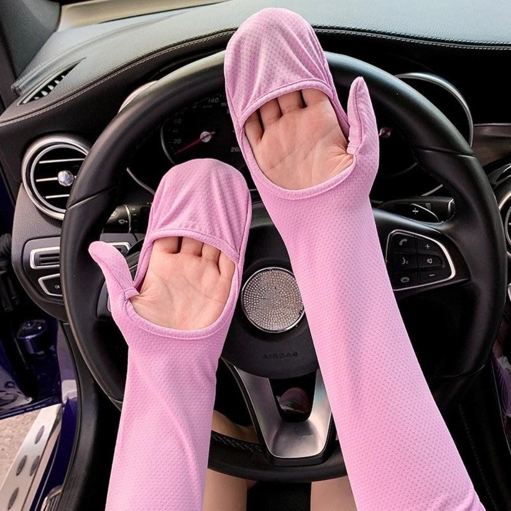 

Elastic Long Ice Silk Sleeves Solid Color Cycling Gloves Sunscreen Arm Covers Summer фиолетовый