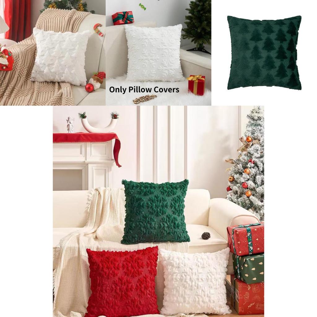 Soft Plush Christmas Cushion Cover Snowflake And Christmas Tree Pattern For Festive Vibe
