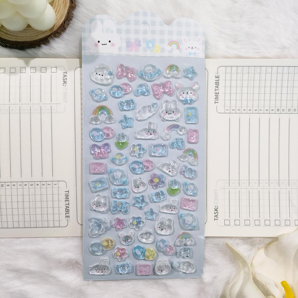 6PCS 3D Crystal Animal Relief Stickers - Sweet Candy Aesthetic Decals Waterproof for Diary Album Phone Case Keyboard Girls Gifts