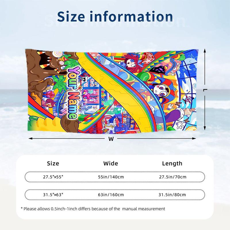 The Amazing Digital Circus Beach Towel, Personalized Custom Text, Quick Dry Soft Large Towel For Swimming Pool Travel