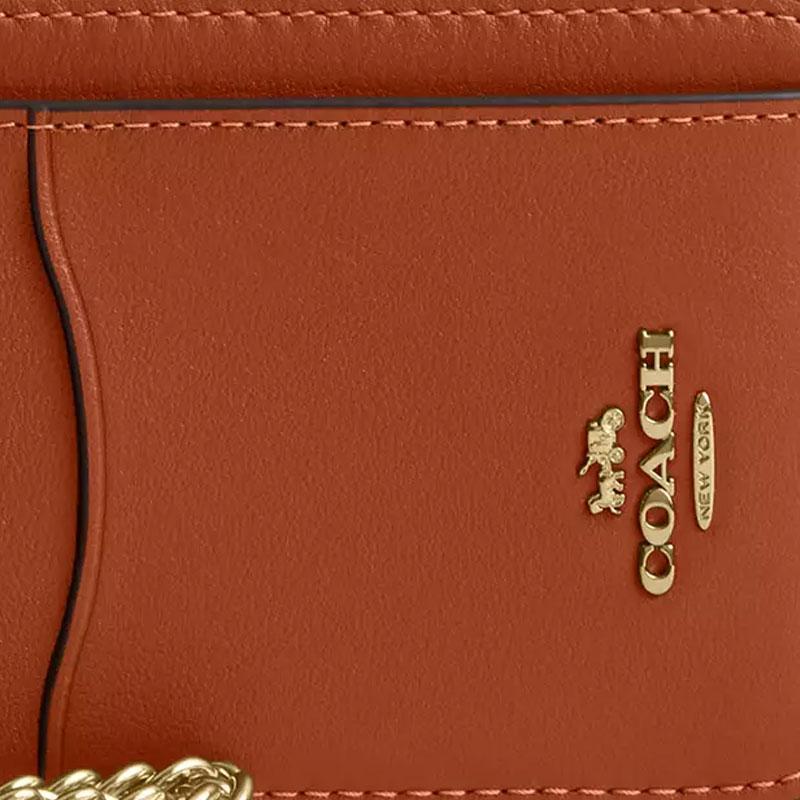 COACH Card Case old letter embossed chain wristband design, calfskin card holder, same style for men and women, amber brown amber brown