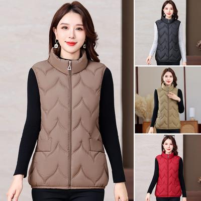 Women Winter Vest Coat Thickened Padded Stand Collar Neck Protection Sleeveless Outerwear Zipper Closure