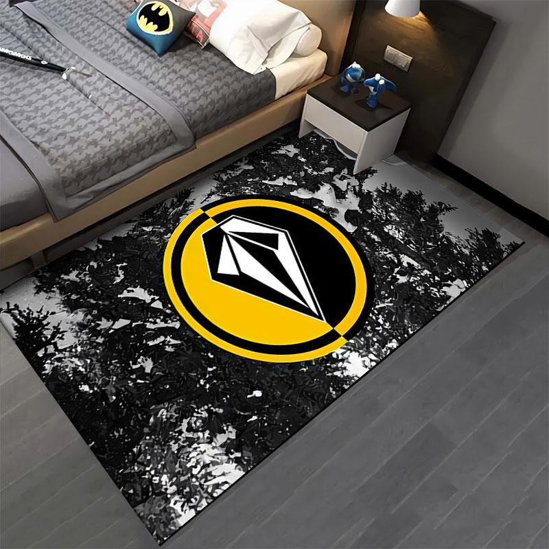 Volcom Stone Inside Yellow Circle on Black and White Forest Accent Carpet, Yellow Surf Style Design, Cozy Fan Rug Decor and All Seasons Gift