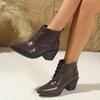 British lace-up medium heel short boots winter new thick heel large size pointed Martin boots